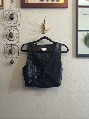 PacSun Black Faux Leather Tie-Front Crop Top